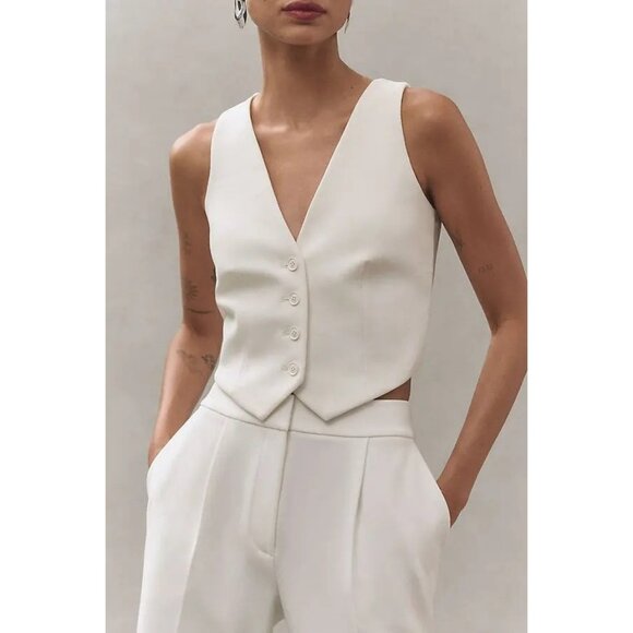 SANS FAFF Pin Tuck Palazzo Pants in White Small New Womens Tailored Trousers - Picture 11 of 13